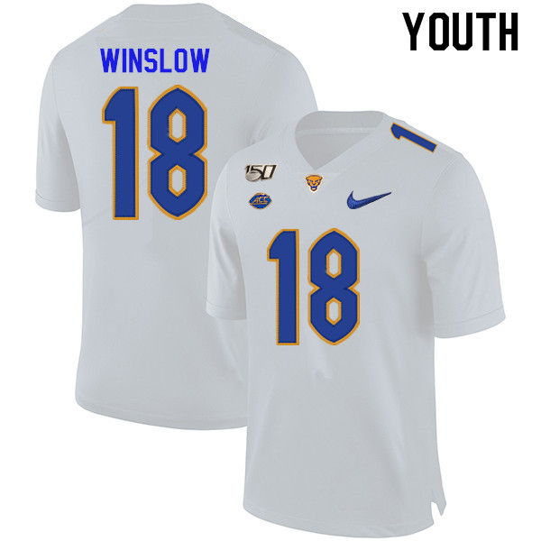 2019 Youth #18 Ryan Winslow Pitt Panthers College Football Jerseys Sale-White